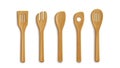 3d realistic wooden spoon and fork kitchen cutlery Royalty Free Stock Photo