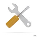 3d realistic wrench and yellow screwdriver icon set isolated on white background. Royalty Free Stock Photo