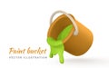 3d realistic yellow bucket of green paint in cartoon style. Vector illustration Royalty Free Stock Photo