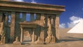 3d reconstruction of the ancient Egyptian temple and the great pyramids of Giza, Khufu, Menkaure and Khafre, Cairo