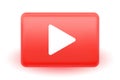 3D rectangle play button red with white triangle icon. Modern video media symbol for streaming platforms, digital