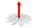 3d red arrow rising up from white arrows Royalty Free Stock Photo