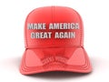3D Red Baseball cap with make America great again text on it Royalty Free Stock Photo