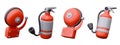 3D red bell for fire alarm, extinguisher. Set of colored elements in different positions Royalty Free Stock Photo