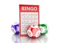 3d Red bingo card with bingo balls. Royalty Free Stock Photo