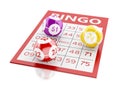 3d Red bingo card with bingo balls. Royalty Free Stock Photo