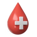 3d red blood drop with medical cross symbol icon aid donation and healthcare laboratory concept. Cartoon minimal style Royalty Free Stock Photo