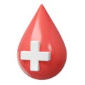 3d red blood drop with medical cross symbol icon aid donation and healthcare laboratory concept. Cartoon minimal style Royalty Free Stock Photo