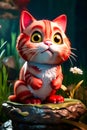 3D Red Cat Enjoying the Pond ai generation Royalty Free Stock Photo