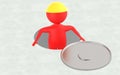 3d red character wearing a hrad cap going inside a sewer Royalty Free Stock Photo