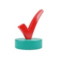 3d red checkmark on turquoise base isolated on transparent background Royalty Free Stock Photo