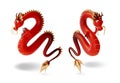 3d Red Chinese Dragon Set Cartoon Style. Vector