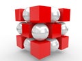 3d red cubes and white spheres organized