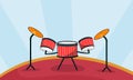 2D Red drum set crash base background Colorful 2d drums flat style