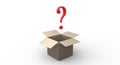 3D red exlamation question mark cardboard yellow open box