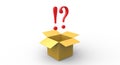 3D red exlamation question mark yellow open box