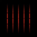 3d red fading neon light elements, vertical lines and dots on black background. Futuristic abstract pattern.