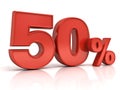 3D red fifty percent or special offer 50% discount tag isolated over white