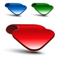 3d red, green and blue arrow on white background. Simple arrow buttons. Web link or pointer. Symbol of next, read more, play, go