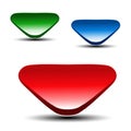 3d red, green and blue arrow on white background. Simple arrow buttons. Web link or pointer. Symbol of next, read more, play, go