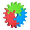 3d Red Green Blue Puzzle Gear, Isolated on White