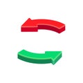 3D Red and Green Exchange, Refresh circle arrows. Vector isometric round reload arrow icon isolated on white background