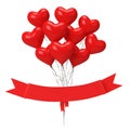 3D Red heart balloons and Text area