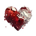 3D red heart on white background made of rose petal shaped particles - white background