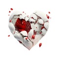 3D red heart on white background made of rose petal shaped particles - white background