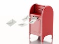 3d Red mail box with heap of letters. Royalty Free Stock Photo