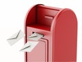 3d Red mail box with heap of letters.