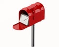 3d Red mail box with heap of letters. Royalty Free Stock Photo