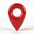 3D red map pointer icon isolated on white background. Digital element signifies location or destination for navigation and travel Royalty Free Stock Photo