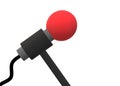 A 3D red microphone with grey handle and black wiring cable stand white backdrop Royalty Free Stock Photo