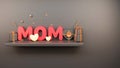 3D Red Mom Text With Hearts, Realistic Gift Boxes, Golden Stars And Swirl Ribbons On Brown Royalty Free Stock Photo