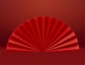 3d red oriental paper fold fan