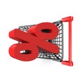 3D red percentage sign in the shopping cart