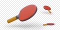 3D red racket for table tennis. Paddle for ping pong. Set of vector illustrations Royalty Free Stock Photo