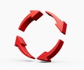 3d Red Recycle Icon Symbol 3d Four Red Rotation Arrows Isolated On White Background 3d illustration Royalty Free Stock Photo