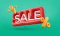 3d red sale inflated bubble icon with percentage and flash vector icons on green background. Discount bonanza sign