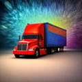 3D  of red sleeper semi truck on the white background. Royalty Free Stock Photo