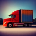 3D  of red sleeper semi truck on the white background. Royalty Free Stock Photo