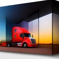 3D  of red sleeper semi truck on the white background. Royalty Free Stock Photo