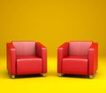 3D Red Sofas On Yellow Background