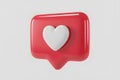 3D Red Speech Bubble with White Heart Icon on White Background Royalty Free Stock Photo