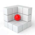 3d red sphere in white cubes