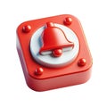 3d red square alert button with bell icon isolated on white or transparent background Royalty Free Stock Photo