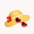 3d Red sunglasses yellow hat. vacation time. summer vacation concept. icon isolated on white background. 3d rendering