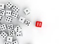 3d red unique dice among white dices Royalty Free Stock Photo