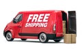 3D Red Van with Free Shipping text isolated